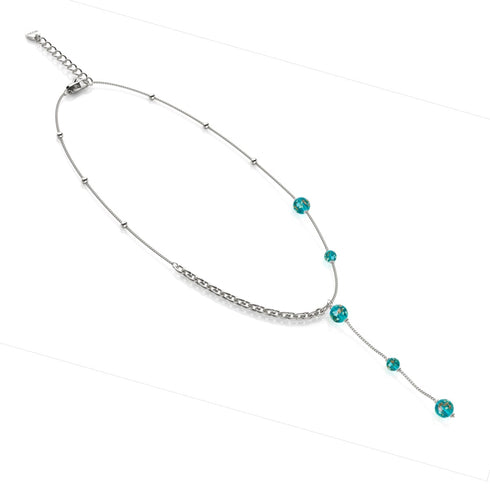 Sarcelle | Argent | Suspension double cascade de verre Firefly